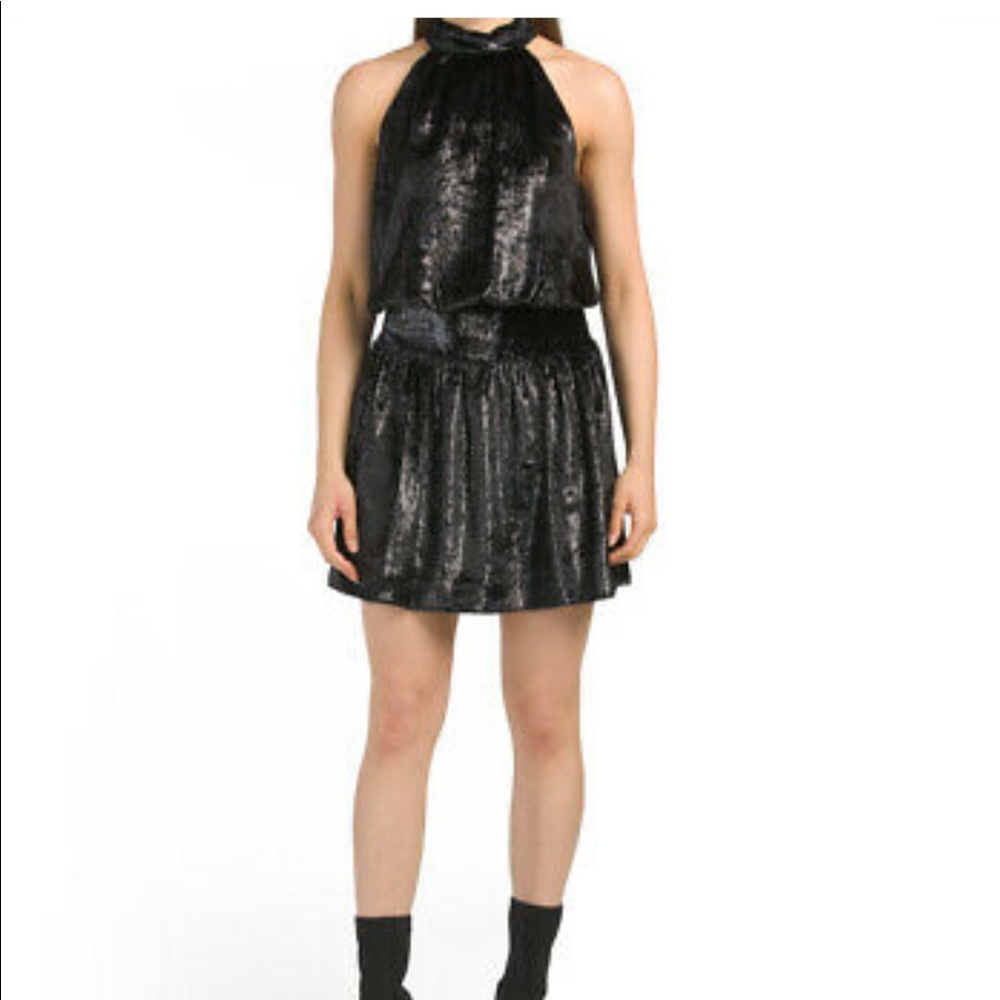 Ramy Brook Shimmer Velvet Ellin Mini Halter Dress